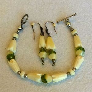 FINAL SALE PRICE Bone & Crystal Bracelet and Earring Set